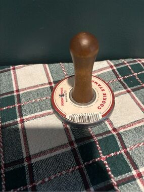 NWT Nordic Ware Wood-Handled Cookie Stamp in Red and Silver